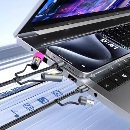 Кабел с бързо зареждане за устройства с USB-C порт, LED светлина и запалка и USB-C към USB-A адаптер - 4smarts 4-in-1 USB-C Cable Set Explorer 60W (100 см) (черен) 6