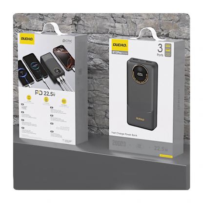 Външна батерия с два USB-A и един USB-C изходи и технология за бързо зареждане - Dudao K12Pro Power Bank Digital Display 20000mAh 22.5W PD (черен) 5