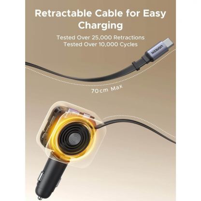 Зарядно за кола с вграден USB-C кабел и USB-A и USB-C изходи - Ugreen EC602 3 in 1 Fast Car Charger With USB-C Cable 60W (черен) 5