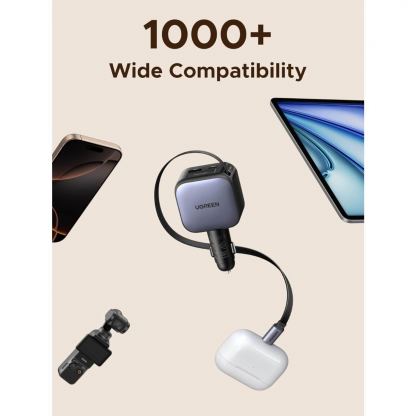 Зарядно за кола с вграден USB-C кабел и USB-A и USB-C изходи - Ugreen EC602 3 in 1 Fast Car Charger With USB-C Cable 60W (черен) 6