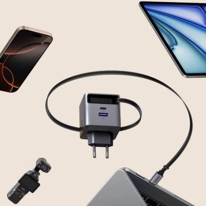 Захранване за ел. мрежа с вграден USB-C кабел и USB-A и USB-C изходи с технология за бързо зареждане - Ugreen X614 Nexode Pro Fast Wall Charger GaN 45W (тъмносив) 3