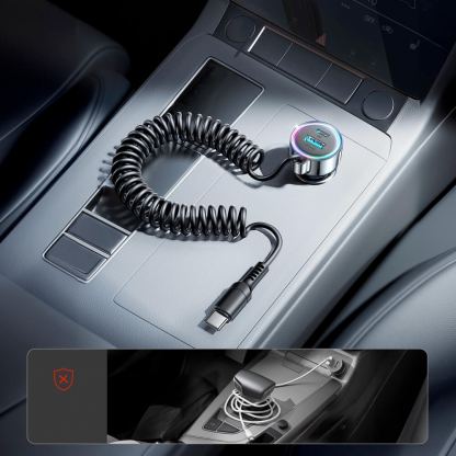 Зарядно за кола с вграден USB-C кабел и USB-A и USB-C изходи - Joyroom 3 in 1 Fast Car Charger With USB-C Cable 72W (черен) 8
