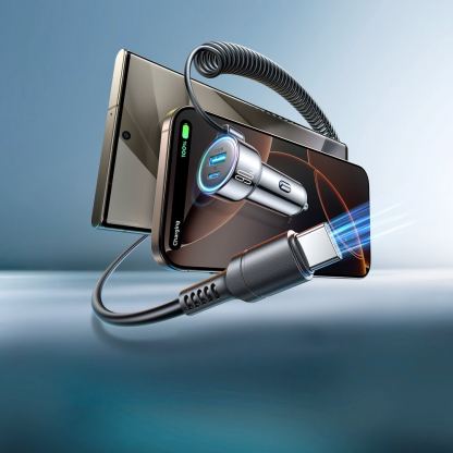 Зарядно за кола с вграден USB-C кабел и USB-A и USB-C изходи - Joyroom 3 in 1 Fast Car Charger With USB-C Cable 72W (черен) 9