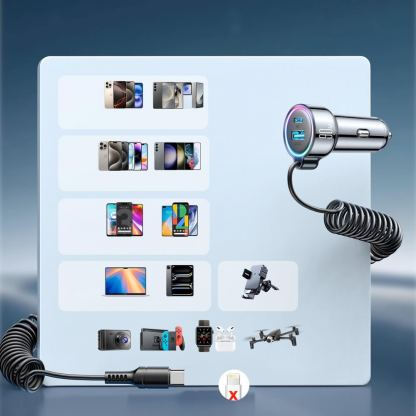 Зарядно за кола с вграден USB-C кабел и USB-A и USB-C изходи - Joyroom 3 in 1 Fast Car Charger With USB-C Cable 72W (черен) 10