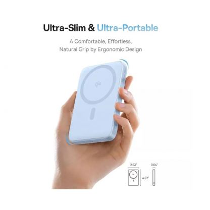Преносима външна батерия с USB-C порт и безжично зареждане с MagSafe - Baseus PicoGo Qi2 Magnetic Wireless Charging Power Bank 5000 mAh 20W (син) 3
