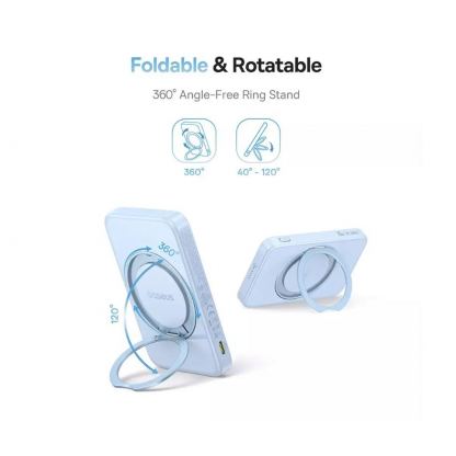 Преносима външна батерия с USB-C порт и безжично зареждане с MagSafe - Baseus PicoGo Qi2 Magnetic Wireless Charging Power Bank 5000 mAh 20W (син) 6