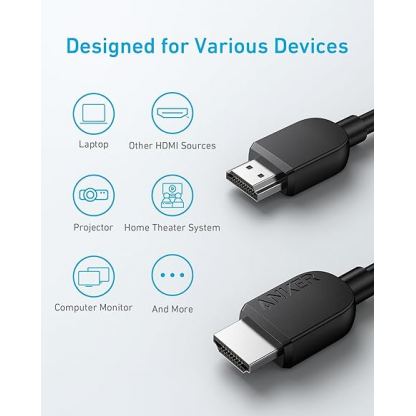 Високоскоростен 8K HDMI към HDMI кабел (180 см) (черен) - Anker HDMI Cable 8K/60Hz, 6FT Ultra HD 4K/120Hz HDMI Cord,48 Gbps Certified Ultra High Speed 2
