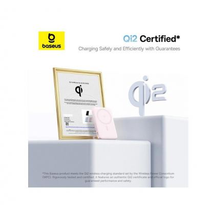 Преносима външна батерия с USB-C порт и безжично зареждане с MagSafe - Baseus PicoGo Qi2 Magnetic Wireless Charging Power Bank 5000 mAh 20W (розов) 5