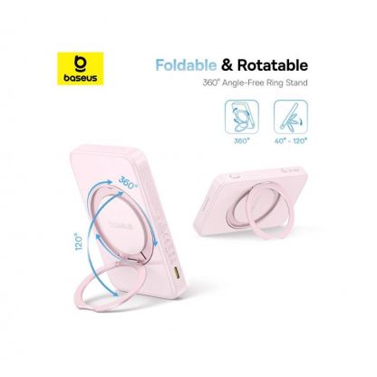 Преносима външна батерия с USB-C порт и безжично зареждане с MagSafe - Baseus PicoGo Qi2 Magnetic Wireless Charging Power Bank 5000 mAh 20W (розов) 7