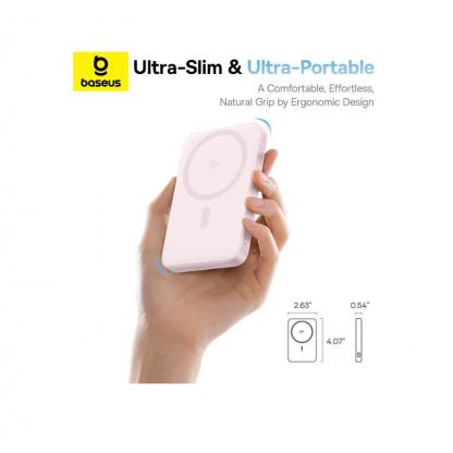 Преносима външна батерия с USB-C порт и безжично зареждане с MagSafe - Baseus PicoGo Qi2 Magnetic Wireless Charging Power Bank 5000 mAh 20W (розов) 9