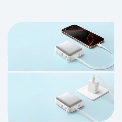 Външна батерия с вградени USB-C и Lightning кабели и USB-C порт и технология за бързо зареждане - Joyroom JR-PBF27 Portable Power Bank 22.5W 10000 mAh (бял) 10