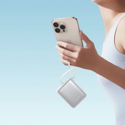 Външна батерия с вградени USB-C и Lightning кабели и USB-C порт и технология за бързо зареждане - Joyroom JR-PBF27 Portable Power Bank 22.5W 10000 mAh (бял) 12