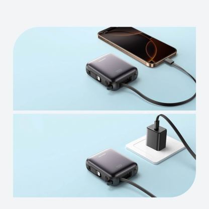 Външна батерия с вградени USB-C и Lightning кабели и USB-C порт и технология за бързо зареждане - Joyroom JR-PBF27 Portable Power Bank 22.5W 10000 mAh (черен) 10