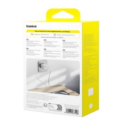 Захранване за ел. мрежа с USB-C изход с технология за бързо зареждане и USB-C към USB-C кабел - Baseus Palm 1C USB-C PD Wall Charger 20W With USB-C Cable (P10111602213-01) (бял) 10