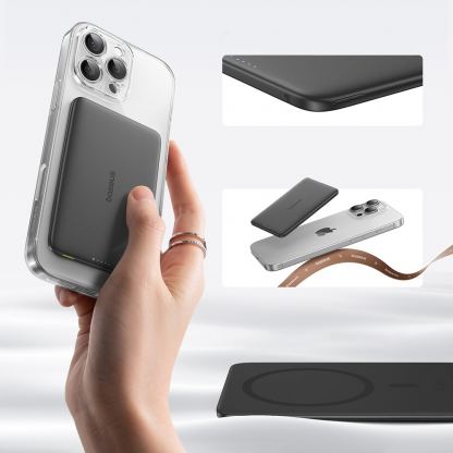 Ултратънка преносима външна батерия с USB-C изход и безжично зареждане с MagSafe - Baseus PicoGo AM41 Ultra Slim Magnetic Wireless Charging Power Bank 5000 mAh 20W (черен) 5