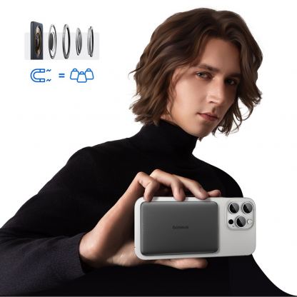 Ултратънка преносима външна батерия с USB-C изход и безжично зареждане с MagSafe - Baseus PicoGo AM41 Ultra Slim Magnetic Wireless Charging Power Bank 5000 mAh 20W (черен) 7