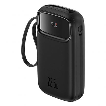 Външна батерия с вграден USB-C и Lightning кабел и USB-C, USB-А портове - Baseus Qpow2 Digital Display Power Bank With USB-C and Lightning cable 22.5W 20000 mAh (черен) 5