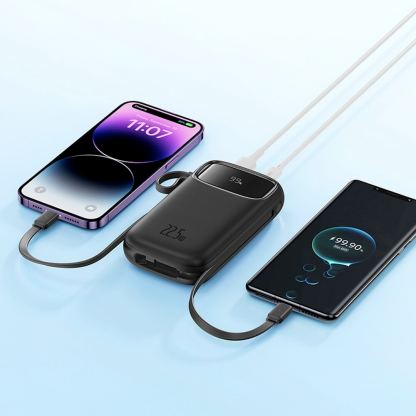 Външна батерия с вграден USB-C и Lightning кабел и USB-C, USB-А портове - Baseus Qpow2 Digital Display Power Bank With USB-C and Lightning cable 22.5W 20000 mAh (черен) 8
