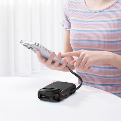Външна батерия с вграден USB-C и Lightning кабел и USB-C, USB-А портове - Baseus Qpow2 Digital Display Power Bank With USB-C and Lightning cable 22.5W 20000 mAh (черен) 9