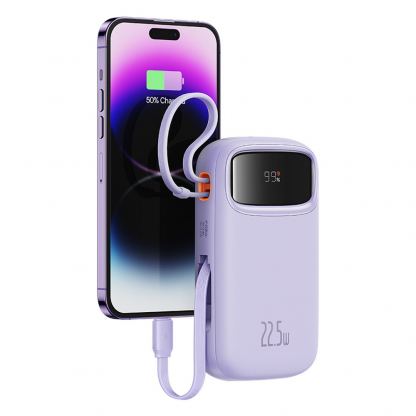 Външна батерия с вграден USB-C и Lightning кабел и USB-C, USB-А портове - Baseus Qpow2 Digital Display Power Bank With USB-C and Lightning cable 22.5W 20000 mAh (лилав) 7