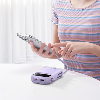 Външна батерия с вграден USB-C и Lightning кабел и USB-C, USB-А портове - Baseus Qpow2 Digital Display Power Bank With USB-C and Lightning cable 22.5W 20000 mAh (лилав) 9