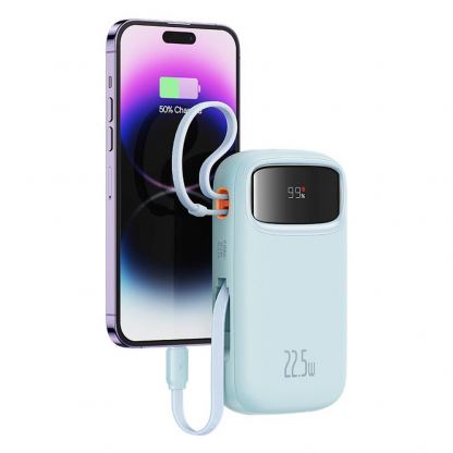 Външна батерия с вграден USB-C и Lightning кабел и USB-C, USB-А портове - Baseus Qpow2 Digital Display Power Bank With USB-C and Lightning cable 22.5W 20000 mAh (син) 7
