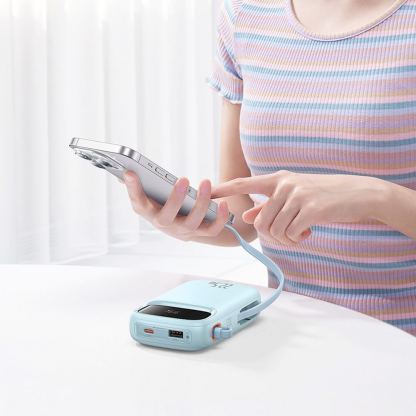 Външна батерия с вграден USB-C и Lightning кабел и USB-C, USB-А портове - Baseus Qpow2 Digital Display Power Bank With USB-C and Lightning cable 22.5W 20000 mAh (син) 9