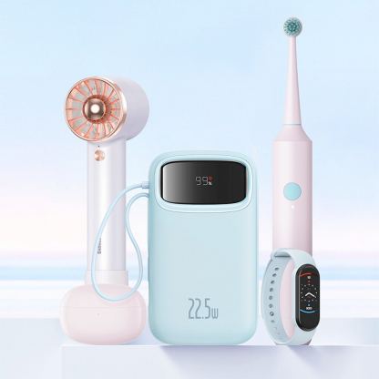 Външна батерия с вграден USB-C и Lightning кабел и USB-C, USB-А портове - Baseus Qpow2 Digital Display Power Bank With USB-C and Lightning cable 22.5W 20000 mAh (син) 10