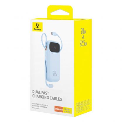 Външна батерия с вграден USB-C и Lightning кабел и USB-C, USB-А портове - Baseus Qpow2 Digital Display Power Bank With USB-C and Lightning cable 22.5W 20000 mAh (син) 12