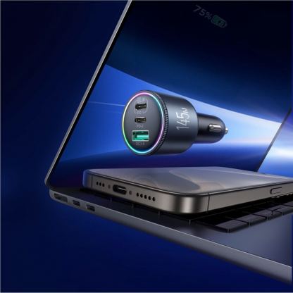 Зарядно за кола с 2xUSB-C и USB-A изходи с технология за бързо зареждане и USB-C към USB-C кабел - Joyroom Triple Quick Car Charger 145W (тъмносив) 6