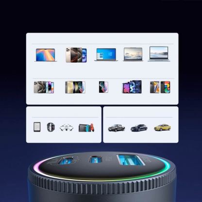 Зарядно за кола с 2xUSB-C и USB-A изходи с технология за бързо зареждане и USB-C към USB-C кабел - Joyroom Triple Quick Car Charger 145W (тъмносив) 9