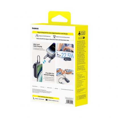 Външна батерия с вграден USB-C и Lightning кабел и USB-C, USB-А портове - Baseus Qpow3 Ultra EnerFill Power Bank With USB-C And Lightning Cable 22.5W 20000mAh (черен) 4