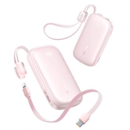 Външна батерия с вграден USB-C и Lightning кабел и USB-C, USB-А портове - Baseus Qpow3 Ultra EnerFill Power Bank With USB-C And Lightning Cable 22.5W 20000mAh (розов) 2