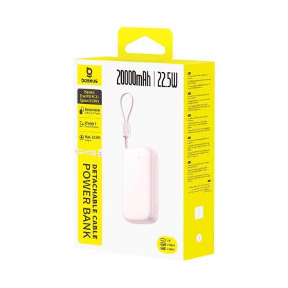 Външна батерия с вграден USB-C и Lightning кабел и USB-C, USB-А портове - Baseus Qpow3 Ultra EnerFill Power Bank With USB-C And Lightning Cable 22.5W 20000mAh (розов) 4