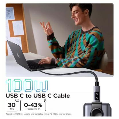 USB-C към USB-C кабел за устройства с USB-C порт (200 см) - Ugreen UNO USB-C to USB-C PD Fast Charging Cable 100W (черен) 6