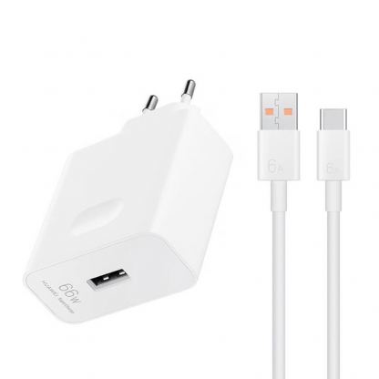 Захранване за ел. мрежа с USB-A порт с технология за бързо зареждане и USB-C кабел - Honor SuperCharge Wall Charger 66W With USB-C Cable (бял) 4