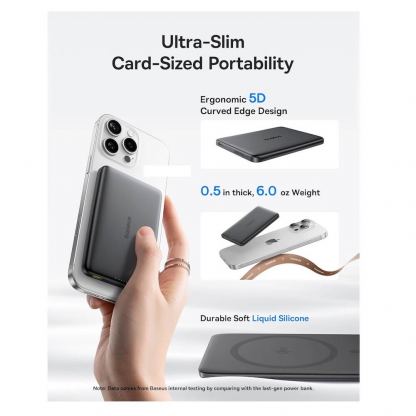 Ултратънка преносима външна батерия с USB-C изход и безжично зареждане с MagSafe - Baseus PicoGo AM41 Ultra Slim Qi2 Magnetic Wireless Charging Power Bank 10000 mAh 27W (черен) 3