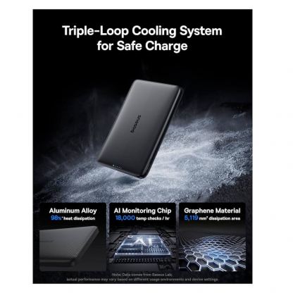 Ултратънка преносима външна батерия с USB-C изход и безжично зареждане с MagSafe - Baseus PicoGo AM41 Ultra Slim Qi2 Magnetic Wireless Charging Power Bank 10000 mAh 27W (черен) 4