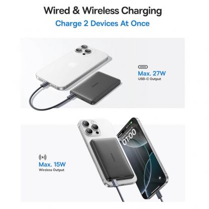 Ултратънка преносима външна батерия с USB-C изход и безжично зареждане с MagSafe - Baseus PicoGo AM41 Ultra Slim Qi2 Magnetic Wireless Charging Power Bank 10000 mAh 27W (черен) 6