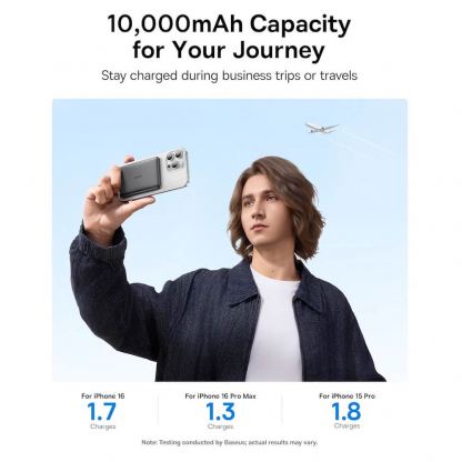 Ултратънка преносима външна батерия с USB-C изход и безжично зареждане с MagSafe - Baseus PicoGo AM41 Ultra Slim Qi2 Magnetic Wireless Charging Power Bank 10000 mAh 27W (черен) 7