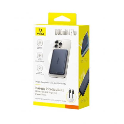 Ултратънка преносима външна батерия с USB-C изход и безжично зареждане с MagSafe - Baseus PicoGo AM41 Ultra Slim Qi2 Magnetic Wireless Charging Power Bank 10000 mAh 27W (черен) 8