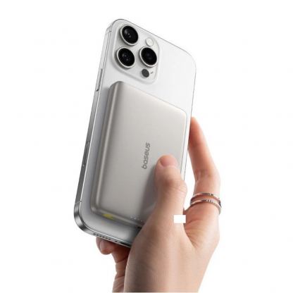 Ултратънка преносима външна батерия с USB-C изход и безжично зареждане с MagSafe - Baseus PicoGo AM41 Ultra Slim Qi2 Magnetic Wireless Charging Power Bank 10000 mAh 27W (титан) 2