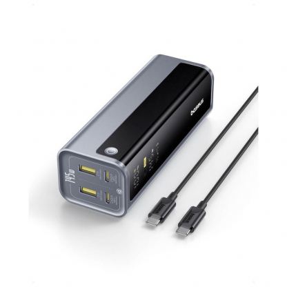 Външна батерия с 2xUSB-C и 2xUSB-A изходи и технология за бързо зареждане - Baseus EnerGeek GP12 Digital Display Fast Charging Power Bank 20800mAh 145W (тъмносив) 2
