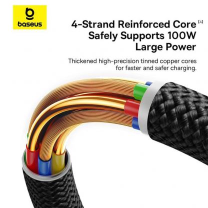 Здрав кабел с въжена оплетка за бързо зареждане за устройства с USB-C порт - Baseus Dura Series USB-C to USB-C Fast Charging Cable 100W (P10377803U01-03) (200 см) (черен-червен) 5