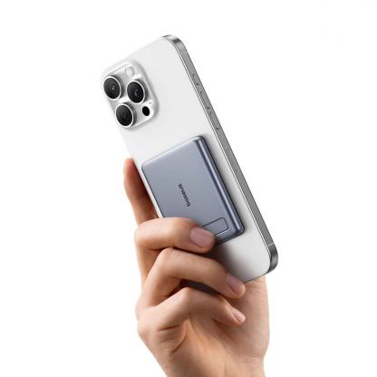 Ултратънка преносима външна батерия с USB-C изход и безжично зареждане с MagSafe - Baseus PicoGo AM31 Ultra Slim Qi2 Magnetic Wireless Charging Power Bank 5000 mAh 20W (сив) 5