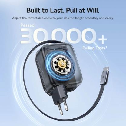 Захранване за ел. мрежа с вграден USB-C кабел и USB-C изход с технология за бързо зареждане - Baseus EnerCore CJ11 Fast Wall Charger with USB-C Port and Retractable USB-C Cable 45W (черен) 4