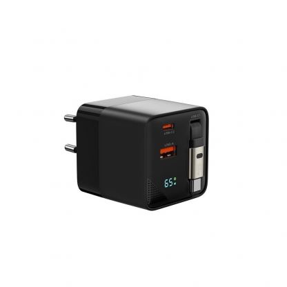 Захранване за ел. мрежа с USB-A и USB-C изходи и вграден USB-C кабел - Mobile Origin PW2 GaN Display Wall Charger 65W (черен) 2