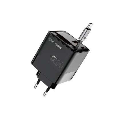 Захранване за ел. мрежа с USB-A и USB-C изходи и вграден USB-C кабел - Mobile Origin PW2 GaN Display Wall Charger 65W (черен) 4