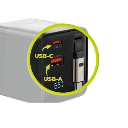 Захранване за ел. мрежа с USB-A и USB-C изходи и вграден USB-C кабел - Mobile Origin PW2 GaN Display Wall Charger 65W (черен) 9