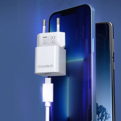 Захранване за ел. мрежа 20W с USB-C изход и технология за бързо зареждане - Choetech Mini Wall Charger USB-C 20W PD (бял) 3